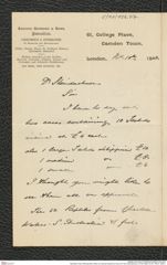 Nachlass Franz Steindachner, Brief von Gerrard Edward & Sons an Franz Steindachner (10.02.1908), Inv.Nr. 156.07, Seite 1